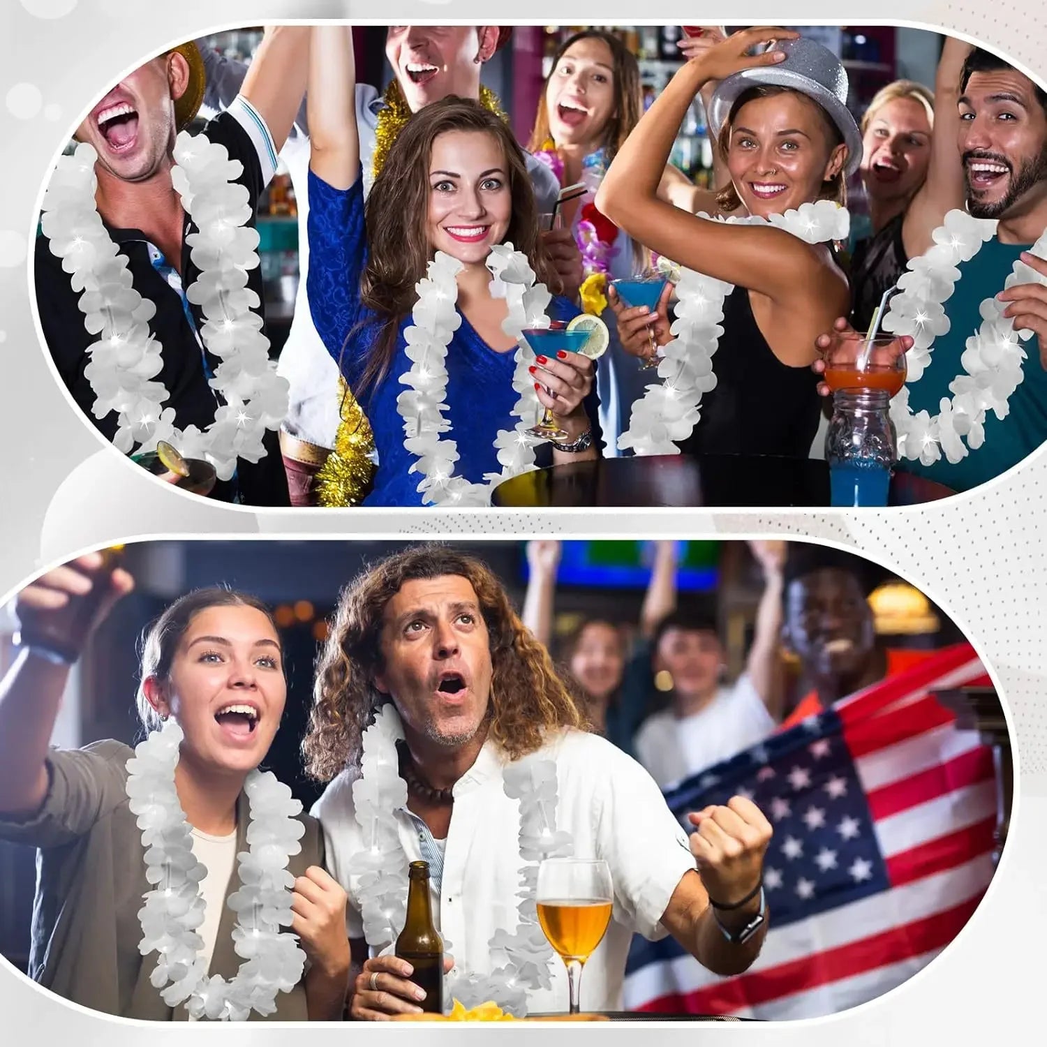 Conjunto de 24 Colares Havaianos LED Brancos – Iluminação para Festas e Eventos