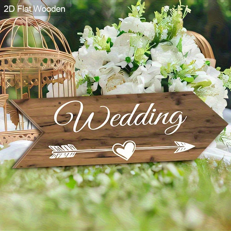 Placa de Madeira "Wedding" com Seta – Decoração Rústica para Casamento