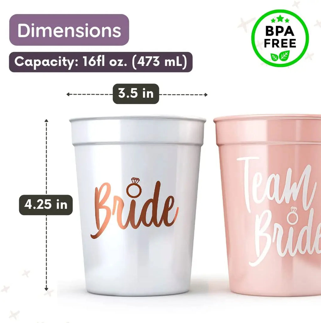 Copos "Bride & Team Bride" – Conjunto para Despedida de Solteira