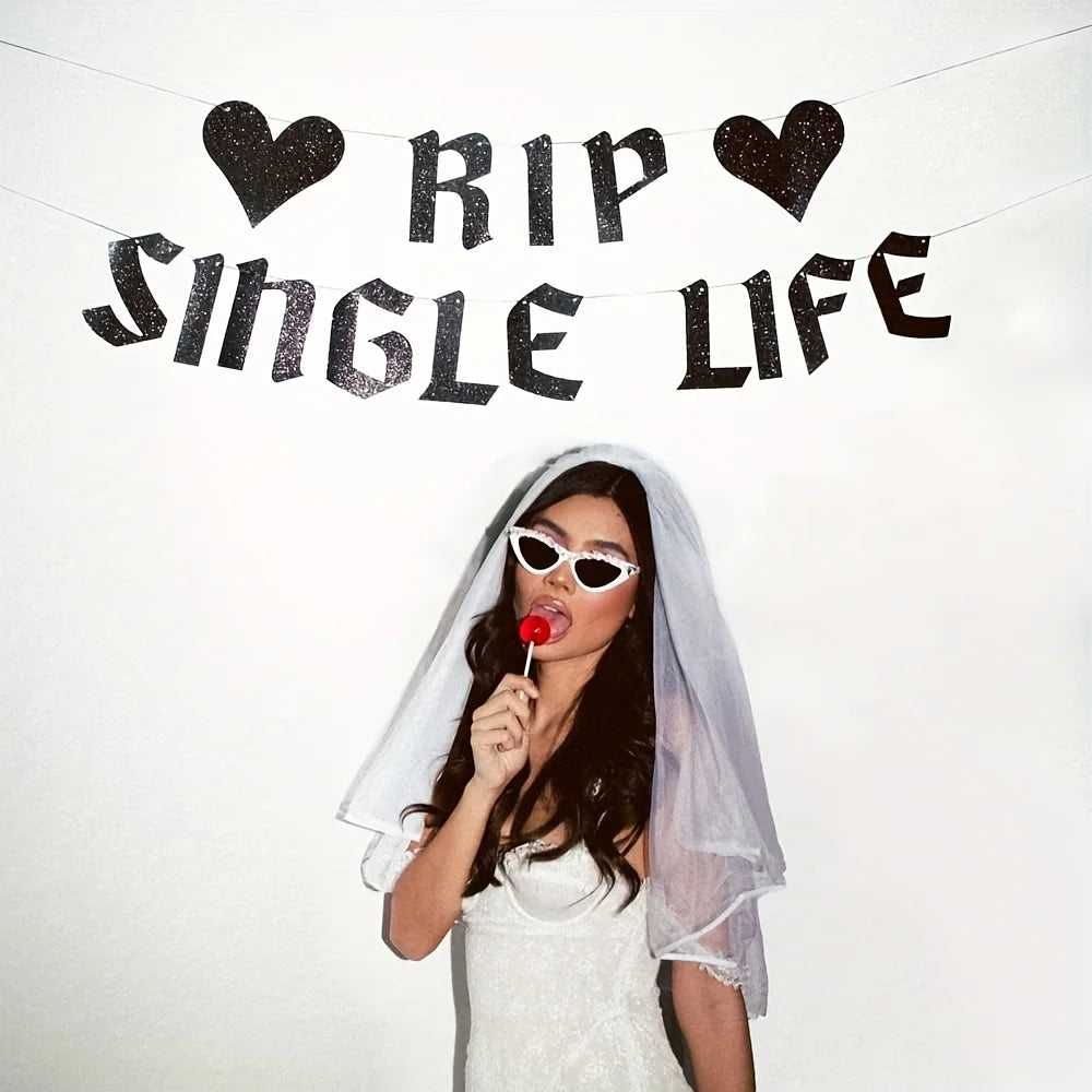 Banner "RIP Single Life" com Glitter – Decoração para Despedida de Solteira