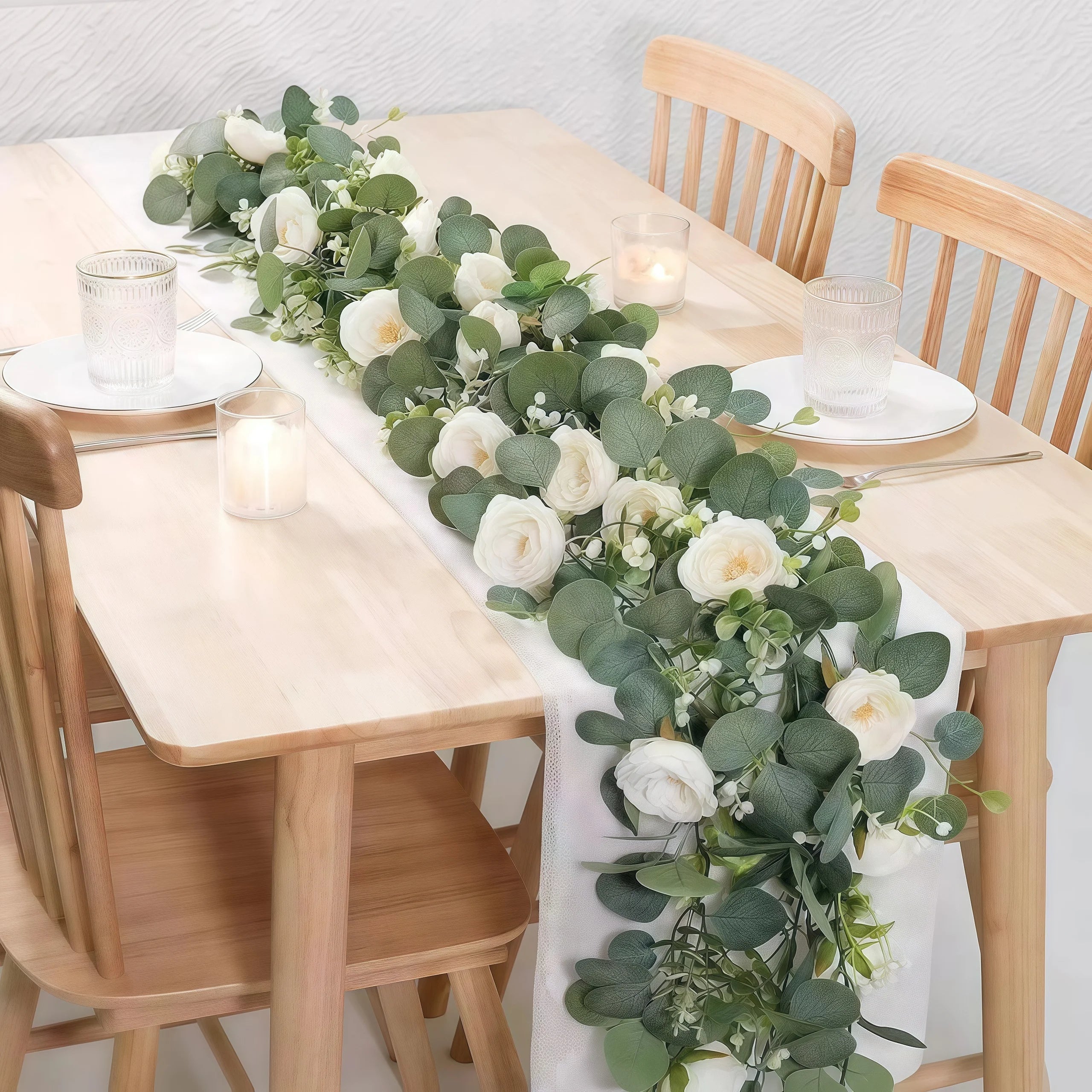 Grinalda Artificial de Eucalipto, Rosas e Gypsophila – 1,80 m