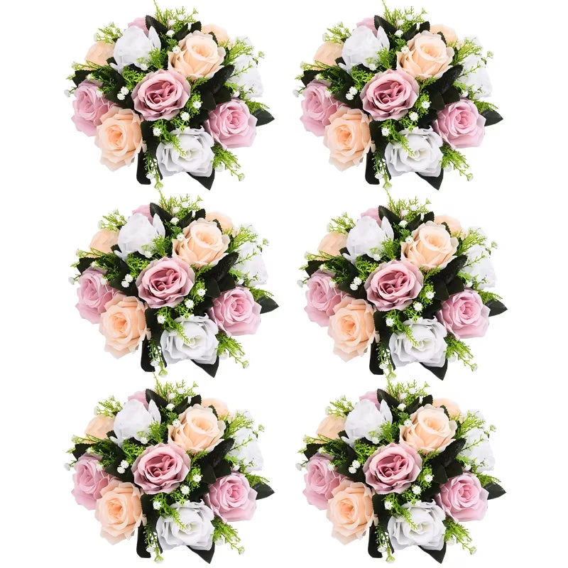 Conjunto de 6 Bolas Florais Artificiais com Rosas – Centros de Mesa para Casamentos