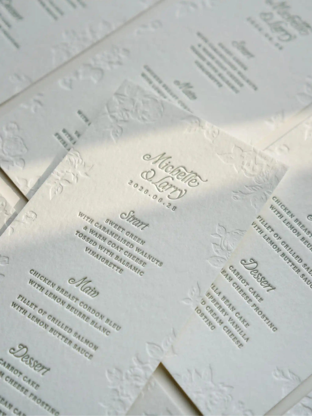 Menus de Casamento Letterpress Personalizados