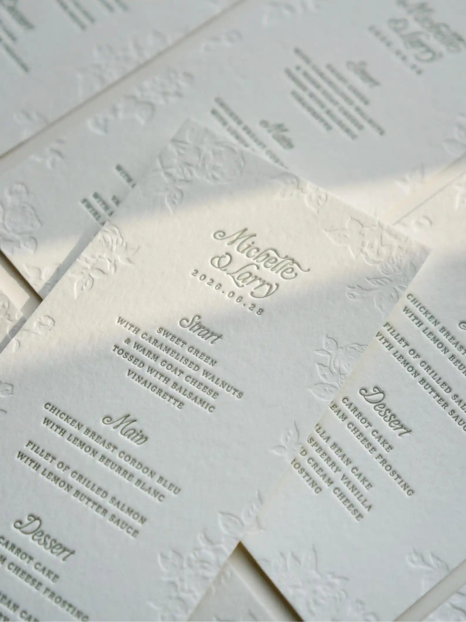 Menus de Casamento Letterpress Personalizados