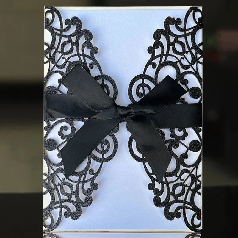 Convites de Casamento com Glitter e Fita – Pack de 10 | Elegância que Brilha