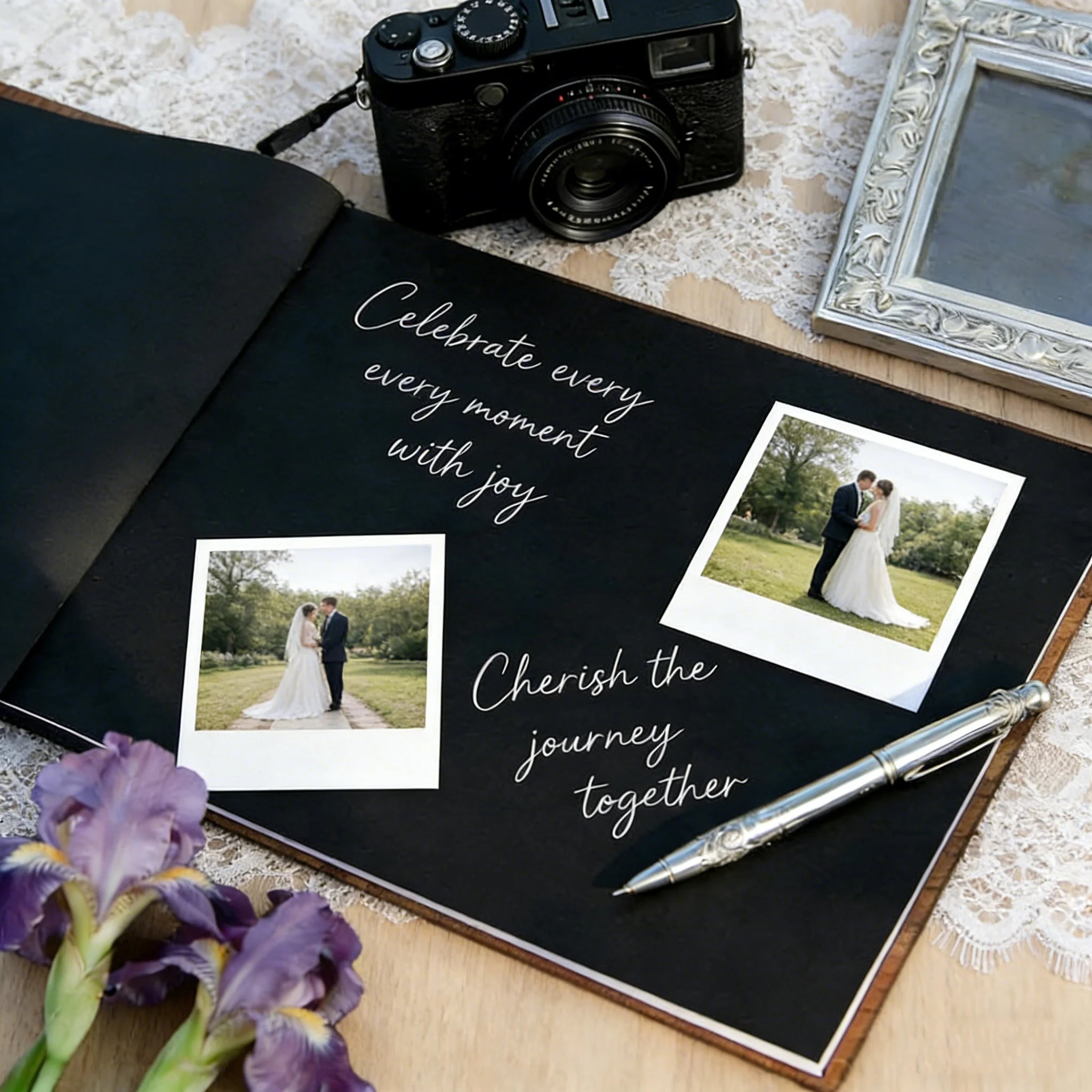 Livro de Honra em Madeira Personalizado com Páginas Pretas | Álbum Premium para Fotografias e Assinaturas