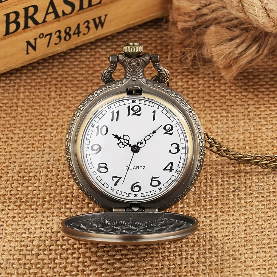 Relógio de Bolso Vintage Tarot Sol & Lua – Colar com Corrente em Bronze