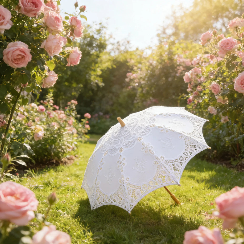 Sombrinha Floral em Renda – Acessório para Casamentos e Fotografias