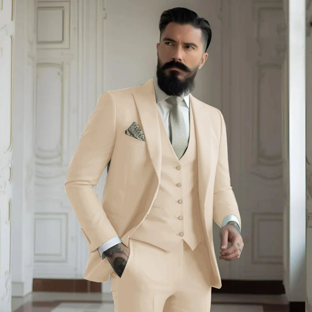 Fato Masculino Champagne – Conjunto de 3 Peças para Casamento e Eventos Formais