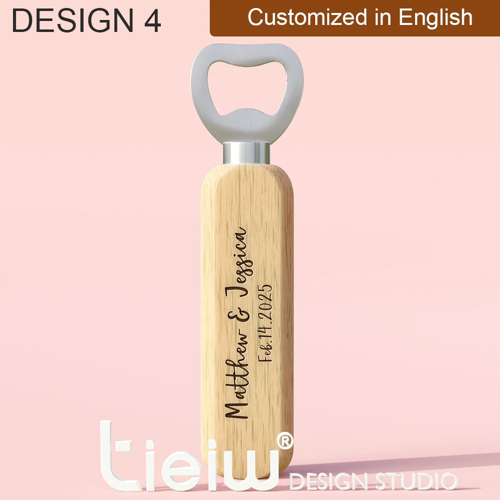 Abridores de Garrafa em Madeira Personalizados – Lembrança de Casamento (12 Peças)