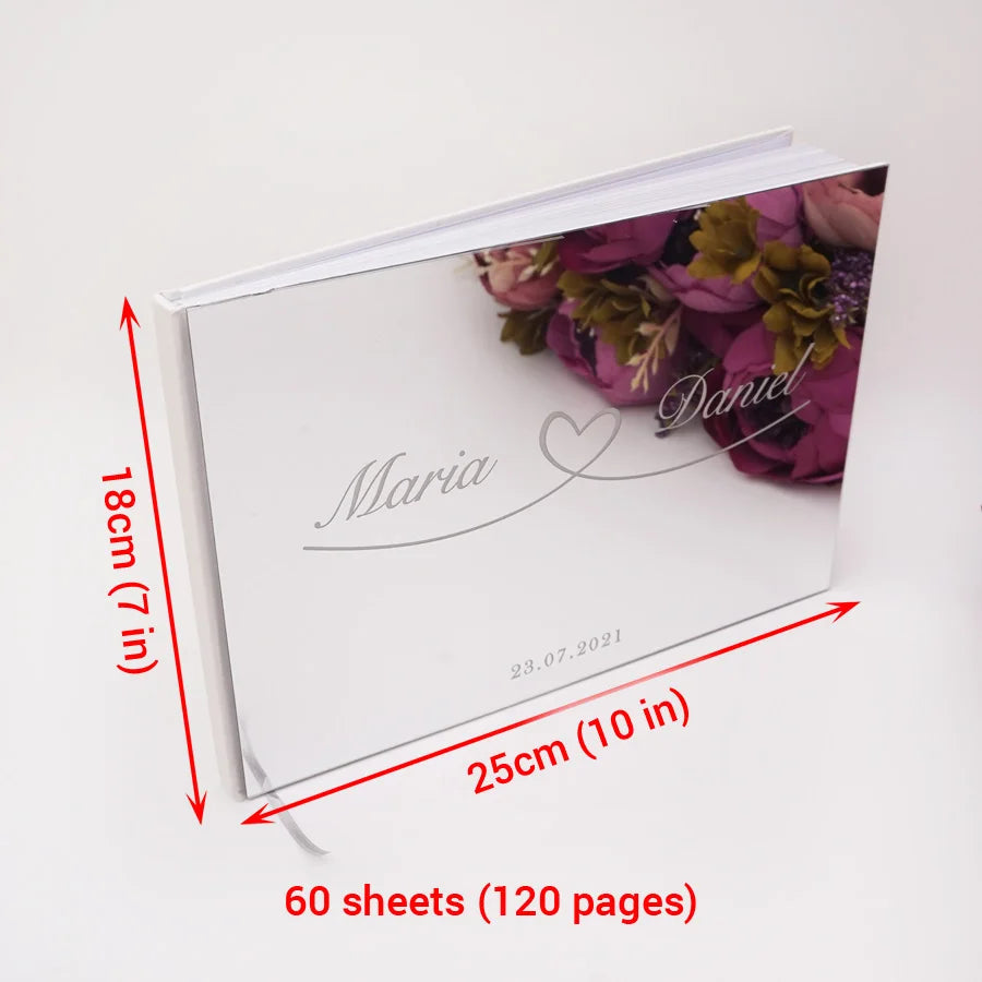 Livro de Honra Personalizado com Capa Espelhada em Acrílico | Álbum Horizontal para Casamento
