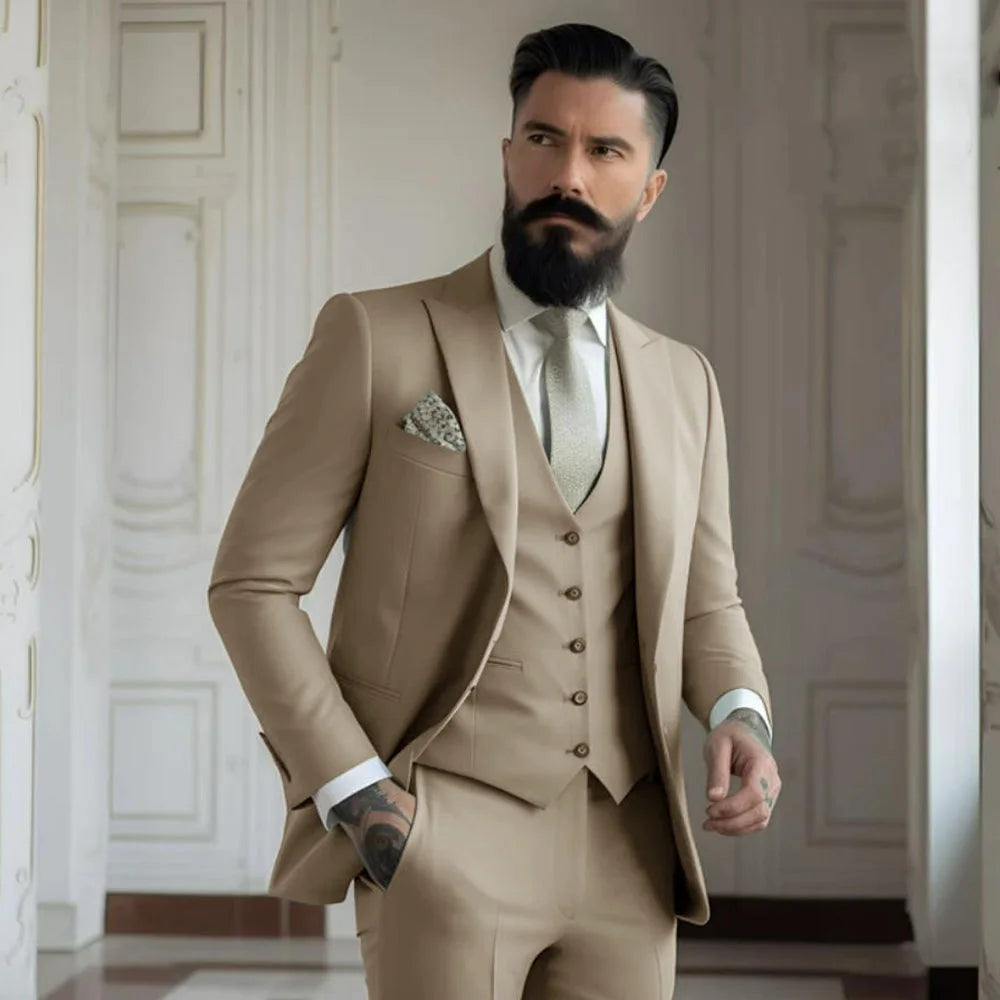 Fato Masculino Champagne – Conjunto de 3 Peças para Casamento e Eventos Formais