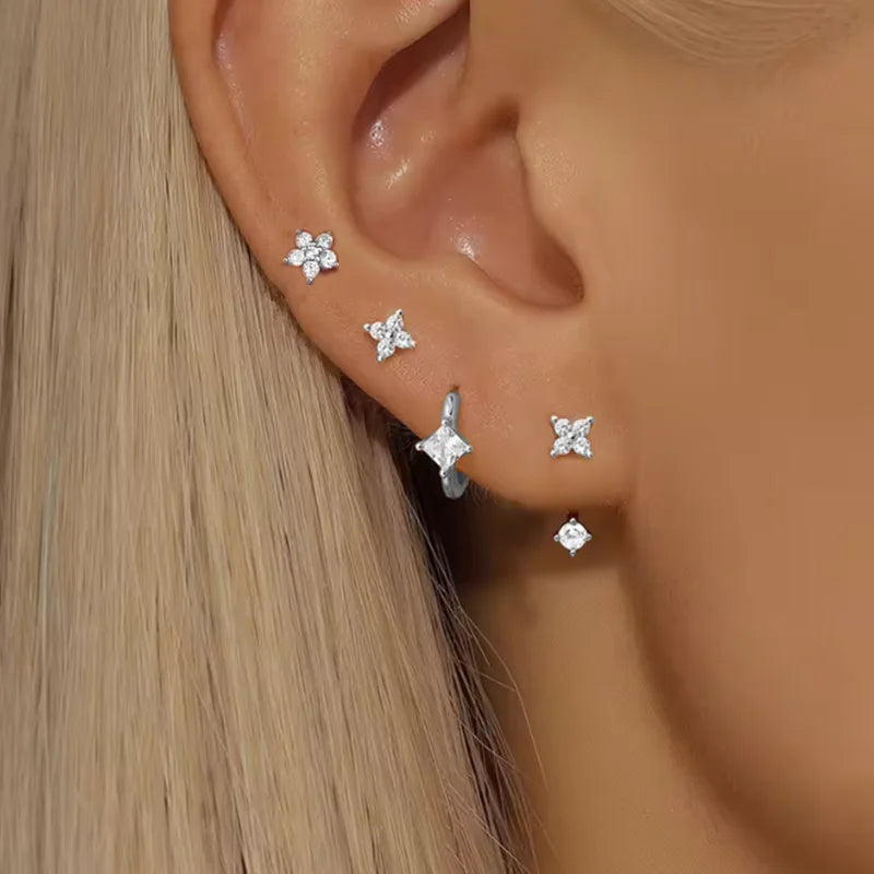 Conjunto de 4 Brincos de Argola em Aço Inoxidável com Zircónias