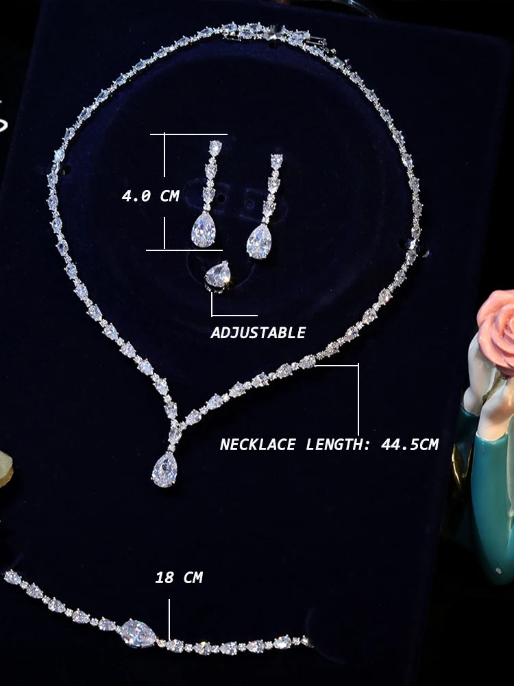 Conjunto de Joias de Noiva com Zircónias – Colar, Brincos, Pulseira e Anel