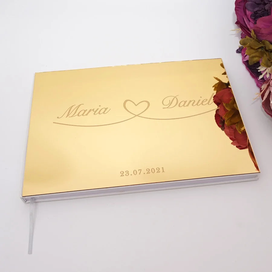 Livro de Honra Personalizado com Capa Espelhada em Acrílico | Álbum Horizontal para Casamento