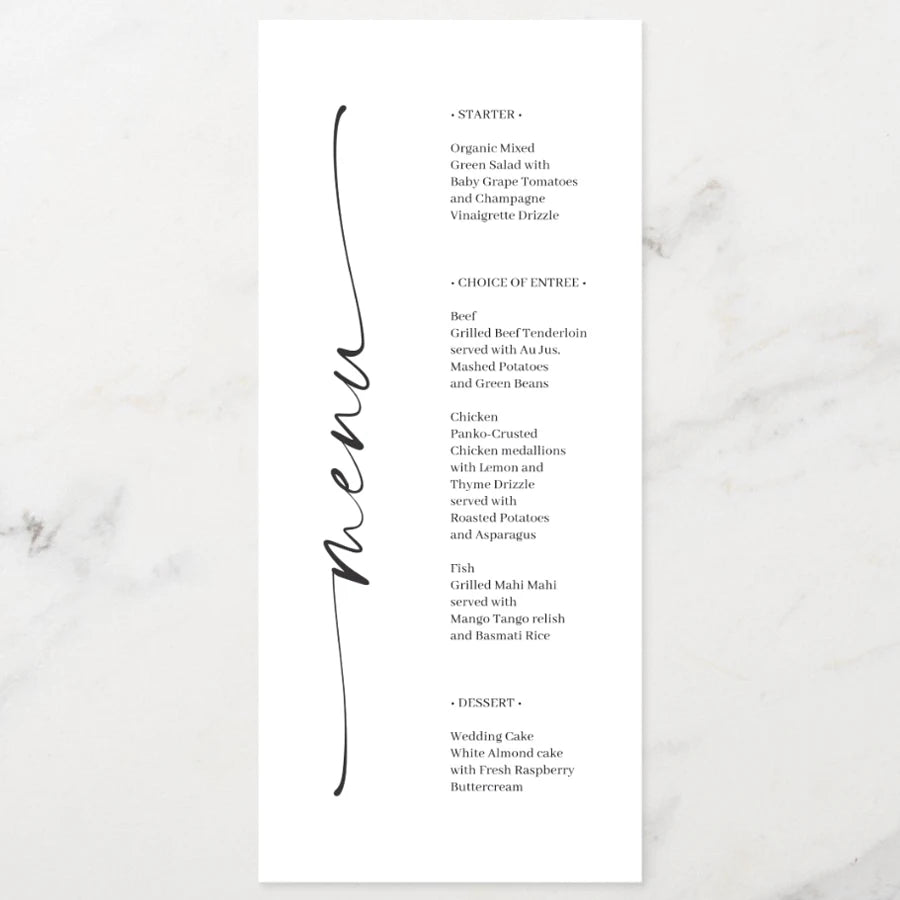 Menus de Casamento Personalizados com Caligrafia Elegante