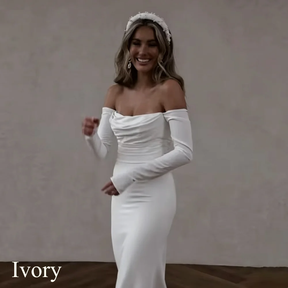 Vestido de Noiva Sereia em Cetim com Mangas Ombro a Ombro