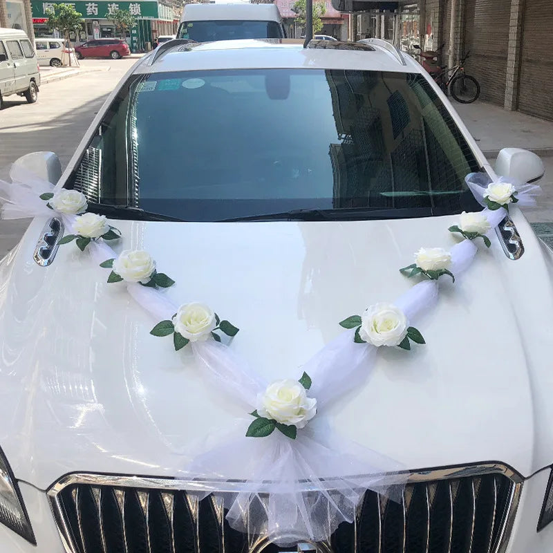Rosa Artificial Branca em Seda – Decoração para Carro de Casamento