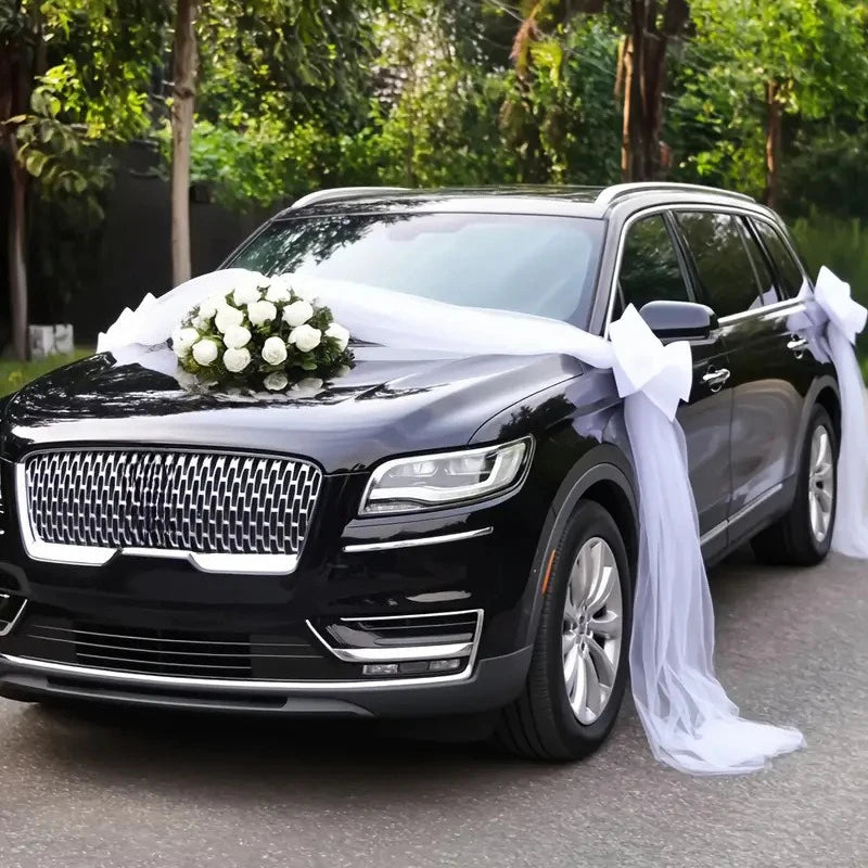 Tule “Just Married” para Carro de Casamento – Pack de 4 Peças