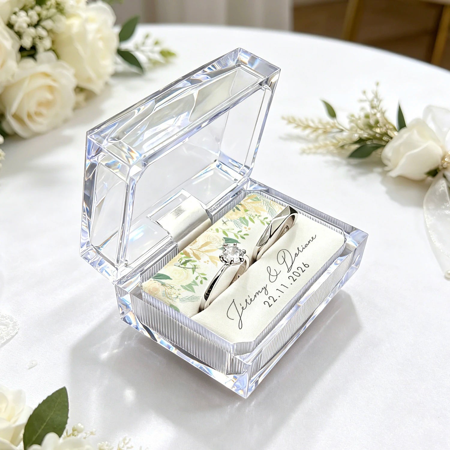 Custom wedding ring box for 2 rings Personalized Acrylic Ring Box for bride and groom before church Ring Box for the Wedding