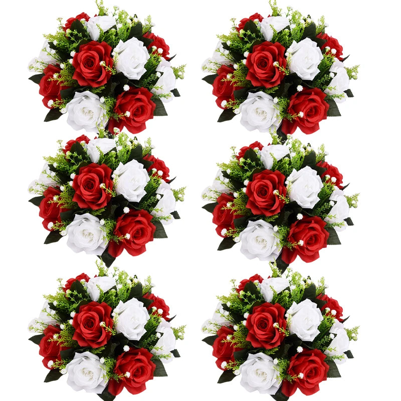 Conjunto de 6 Bolas Florais Artificiais com Rosas – Centros de Mesa para Casamentos