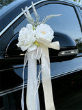 Flor para Espelho de Carro de Casamento – Rosa Branca Artificial com Fita