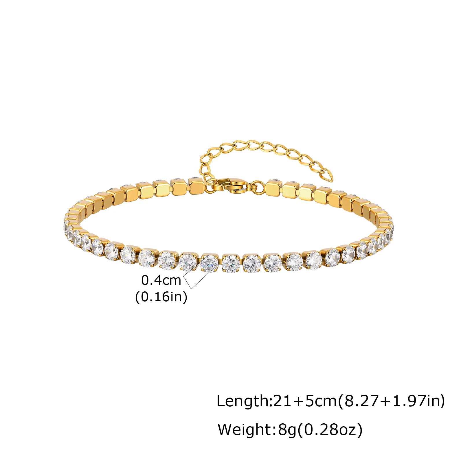 Tornozeleira Tennis com Zircónias – Aço Inoxidável Banhado a Ouro 18K