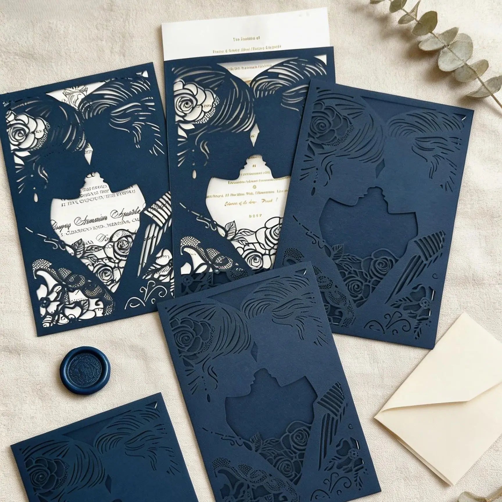 Convites de Casamento Laser Cut Personalizados – Pack de 10 | Capas Elegantes para Convites