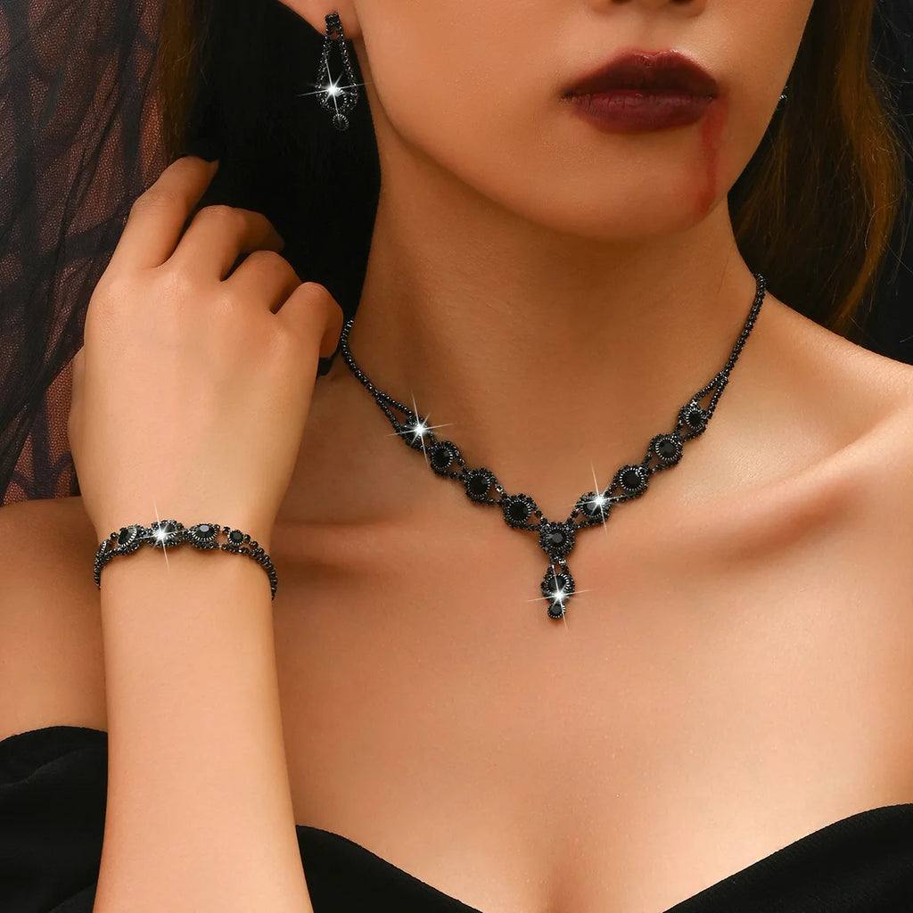 Conjunto de Joias com Strass – Colar, Brincos e Pulseira