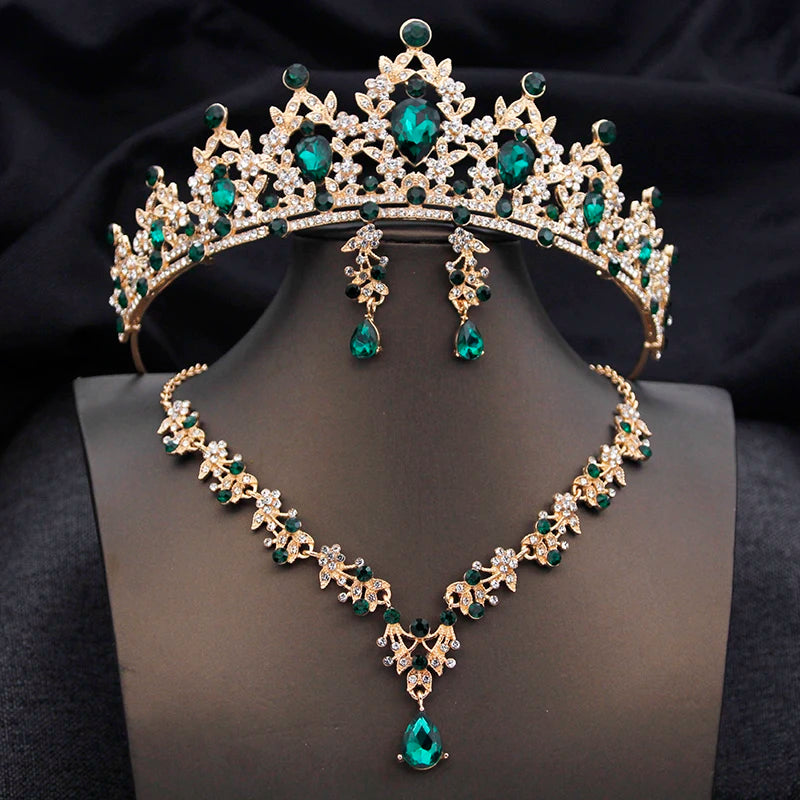 Conjunto de Joias de Princesa com Tiara Azul Opala – Coroa, Colar e Brincos