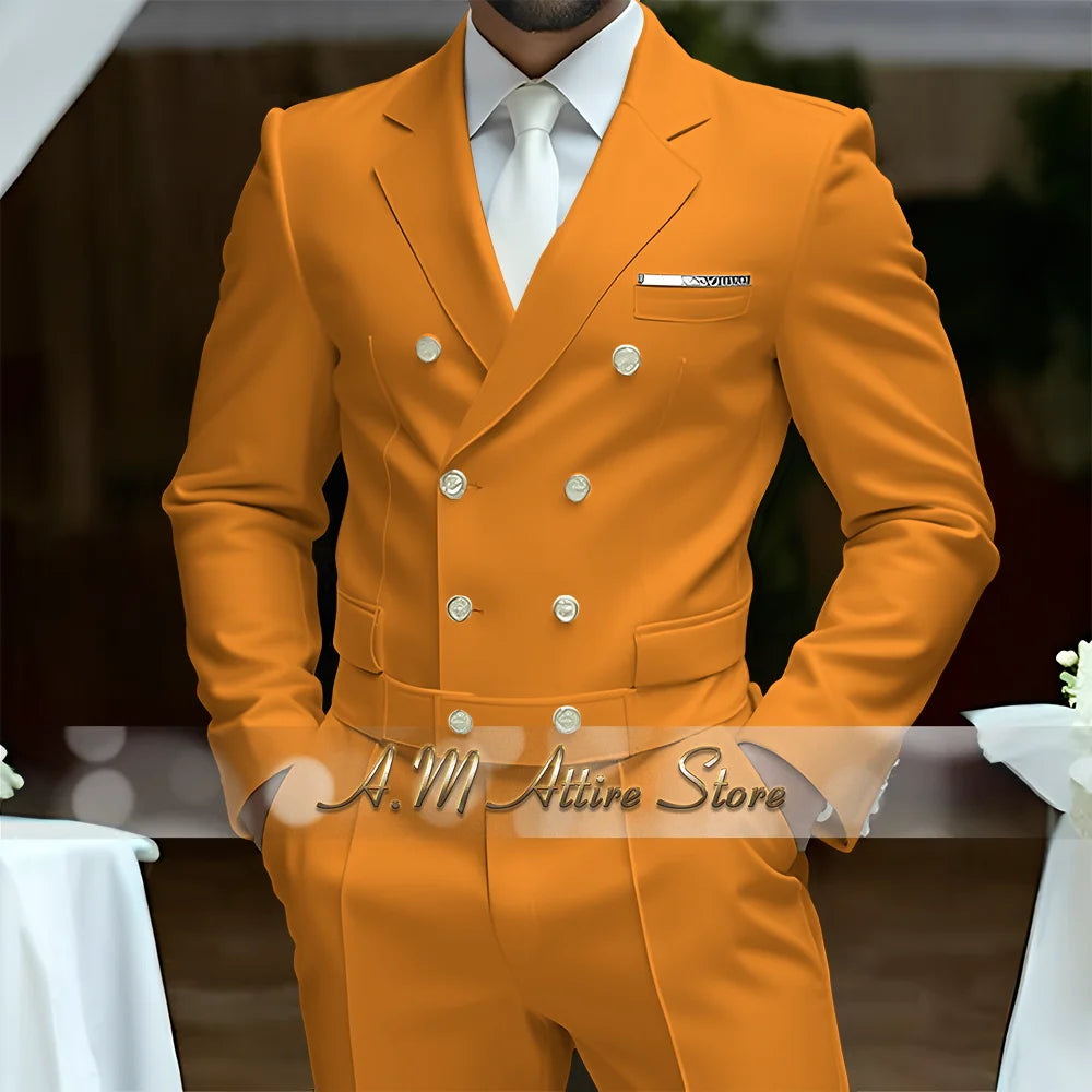 Fato Masculino Branco de Luxo – Blazer Cruzado e Calças Elegantes