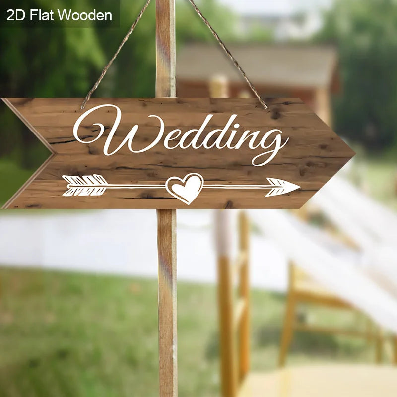 Placa de Madeira "Wedding" com Seta – Decoração Rústica para Casamento