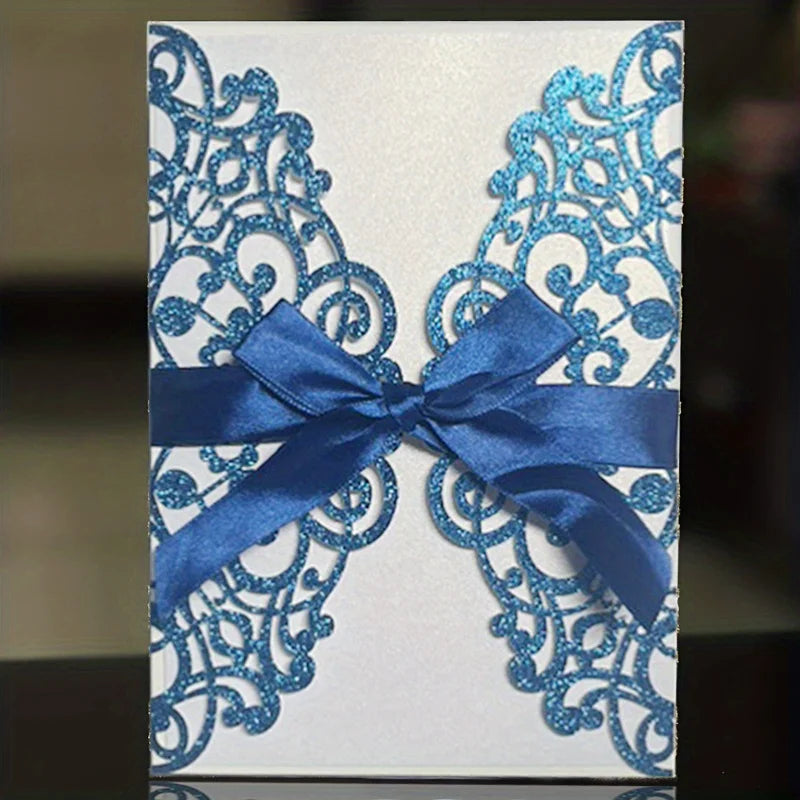 Convites de Casamento com Glitter e Fita – Pack de 10 | Elegância que Brilha